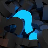 Glowing blue question mark in a field of black question marks