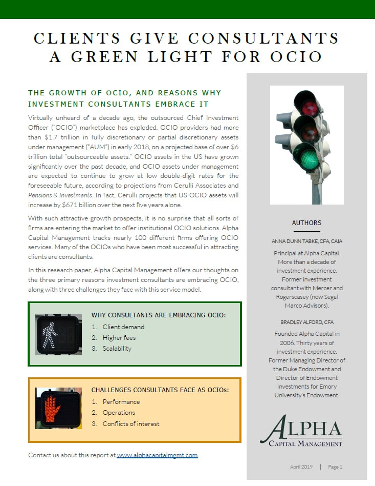 Thumbnail for Alpha Capital Management report, "Clients Give Consultants a Green Light for OCIO"