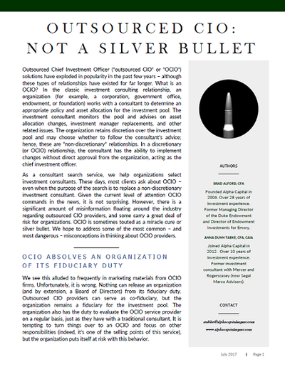 Thumbnail of Alpha Capital Management 2017 Report, Outsourced CIO: Not a Silver Bullet